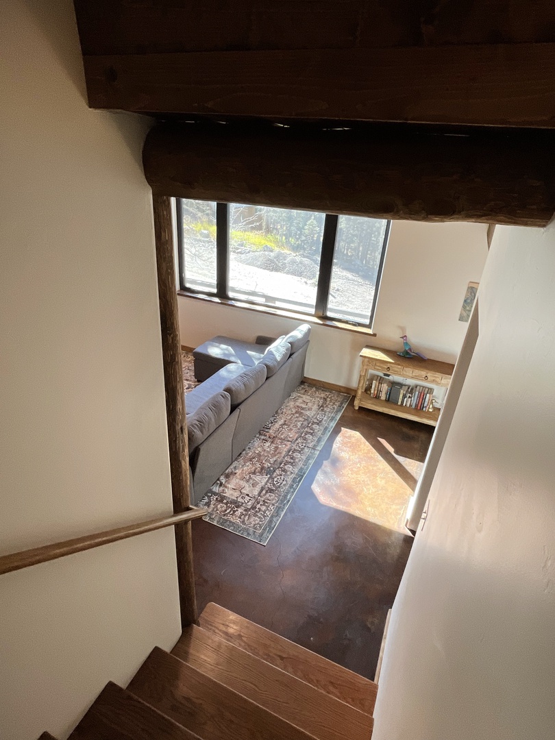 downstairs living area from stairs