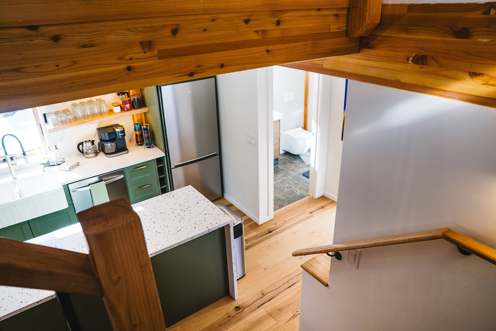 Climb the stairs to the upper bedrooms