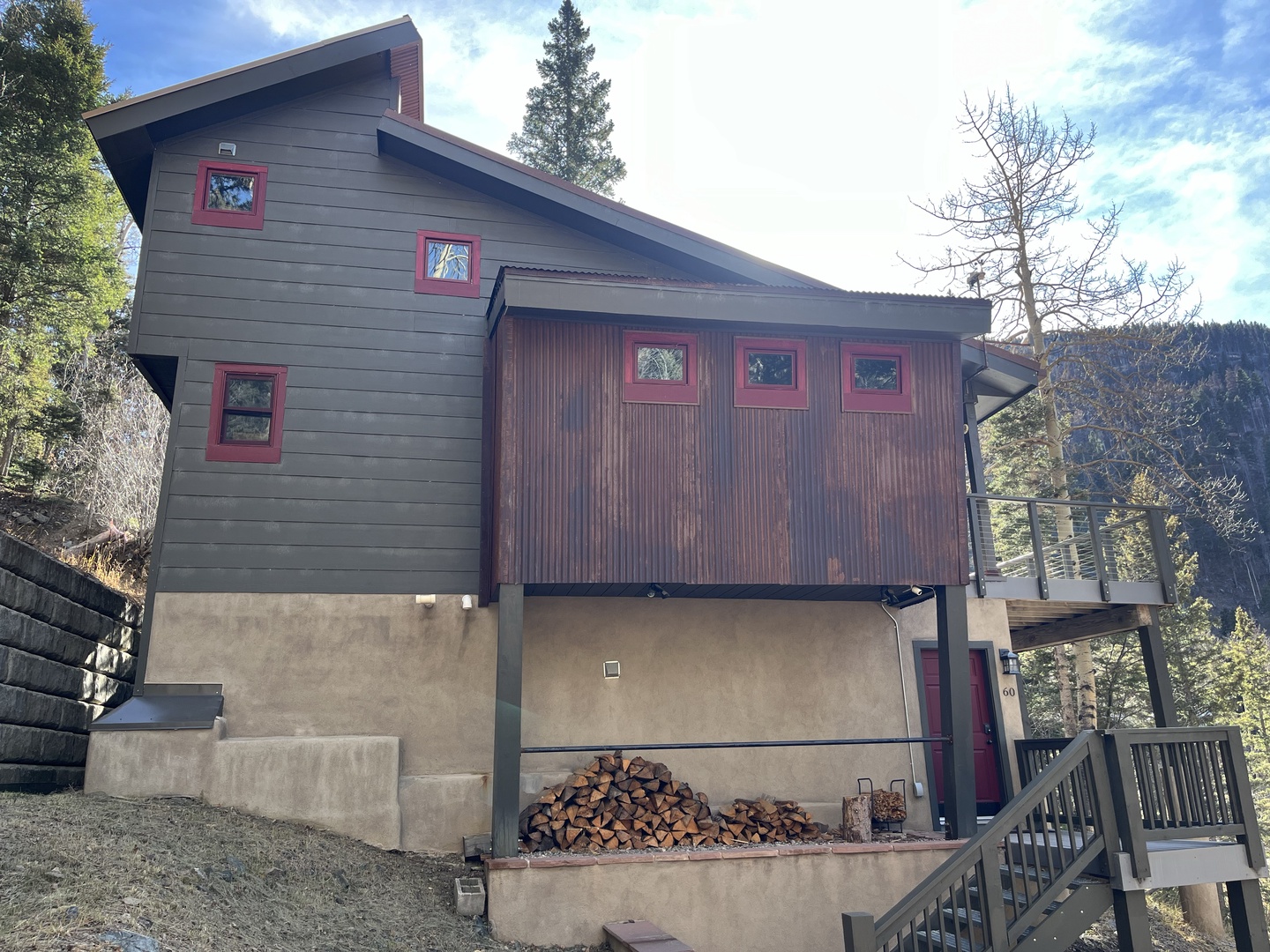 Home exterior from above the driveway