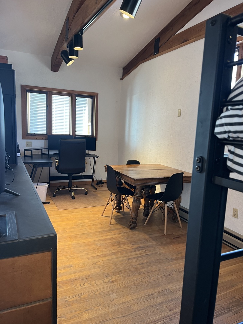 Great spot for remote work, and a game of cards in the upstairs space