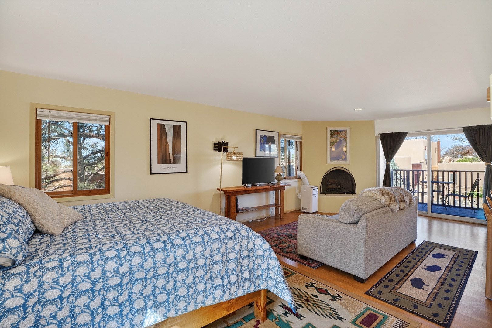 King bed and living room view