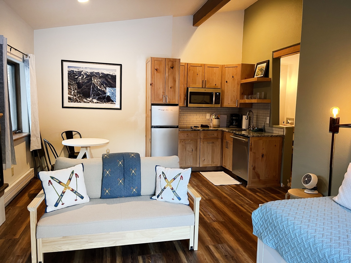 Living area and kitchen