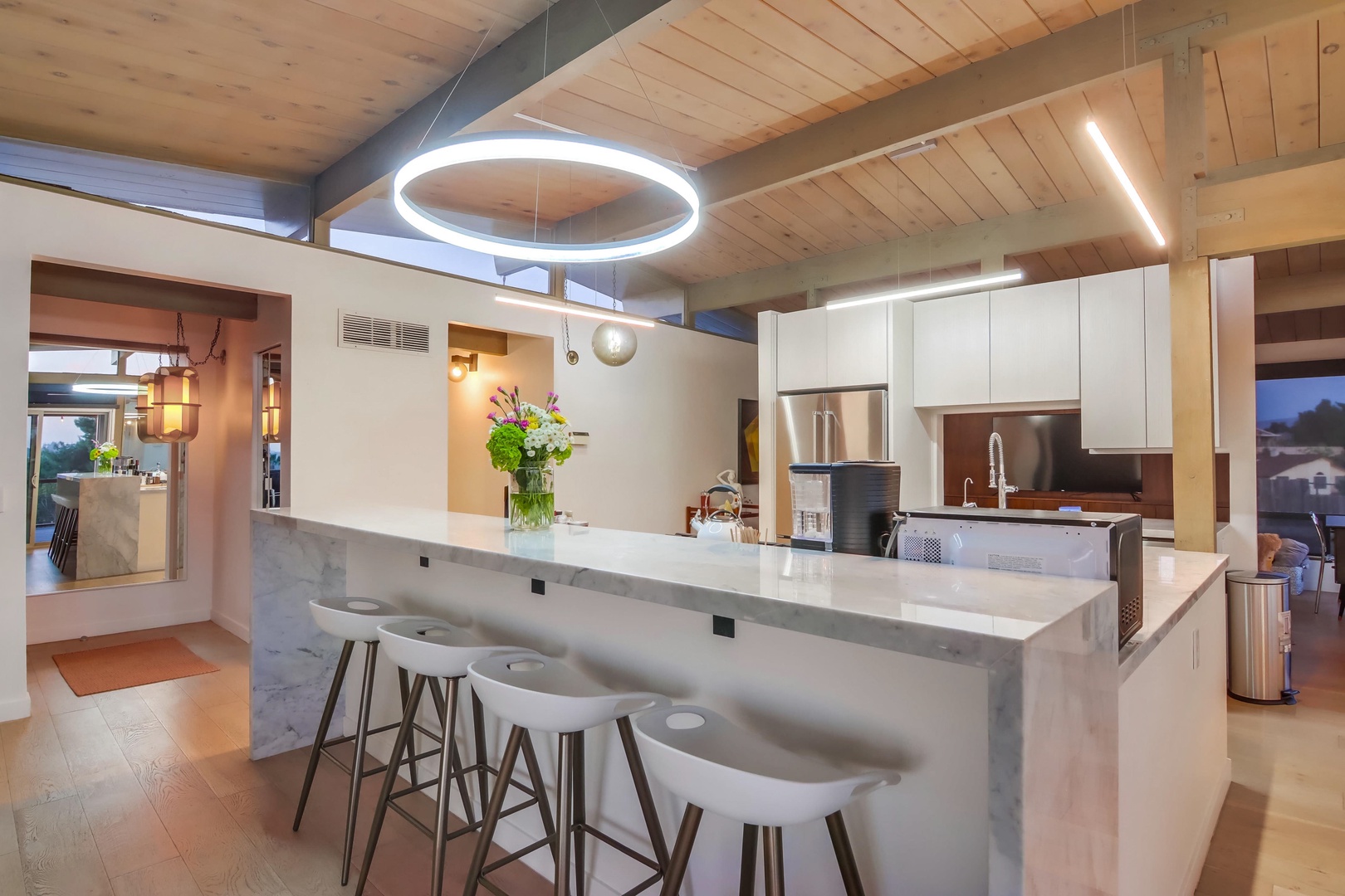 Marble countertops in a chef's kitchen