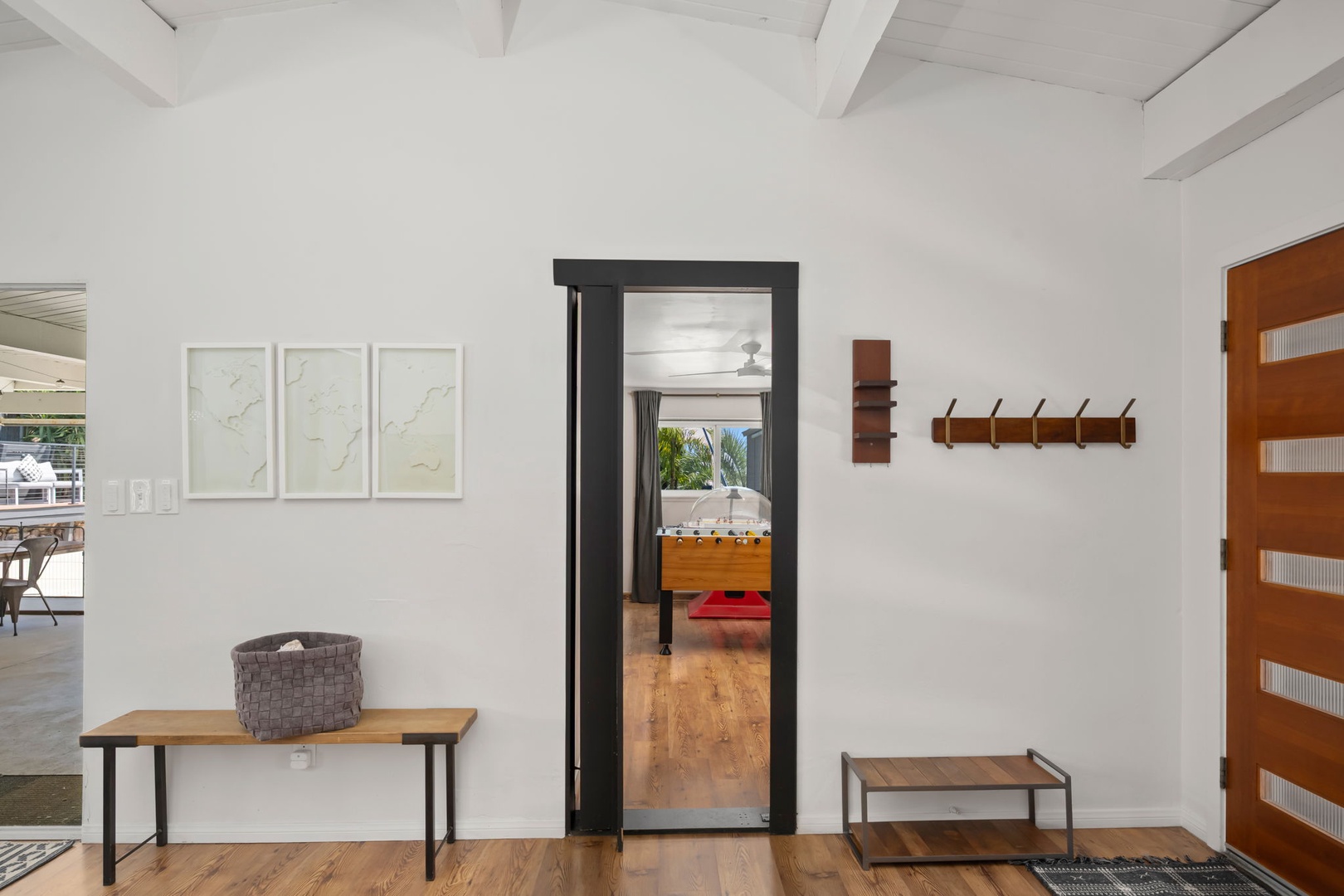 Push your way through the bookshelf and discover a hidden game room. Challenge friends and family to foosball, dome hockey, or play some tunes on the piano.