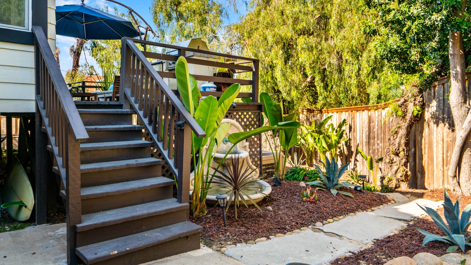 Deck Stairs and Fountain