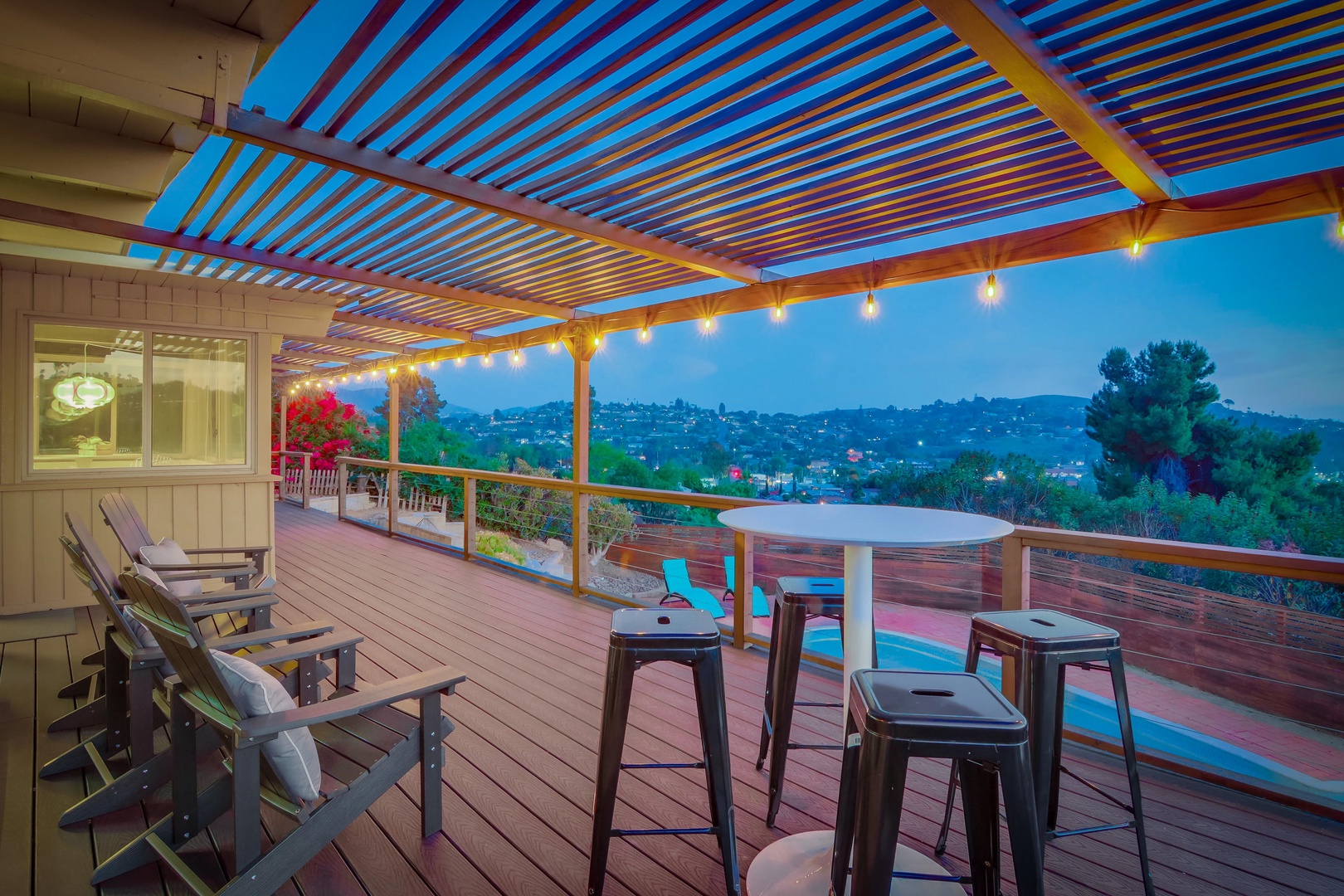 Large deck overlooking the valley and pool