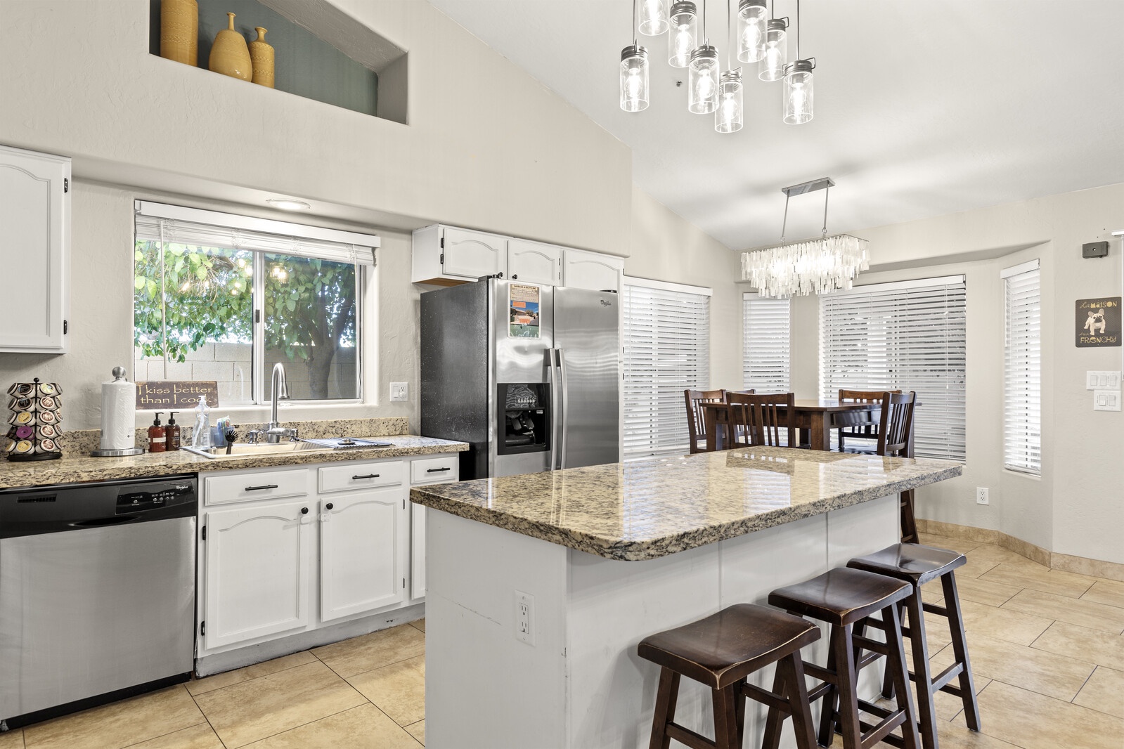 Large open kitchen, perfect for making a home cooked meal or ordering in for easy clean up