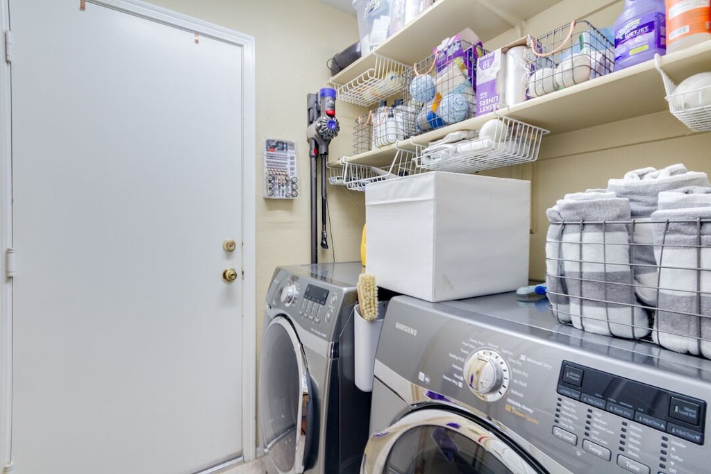 Washer and Dryer are available. Complimentary detergent.
