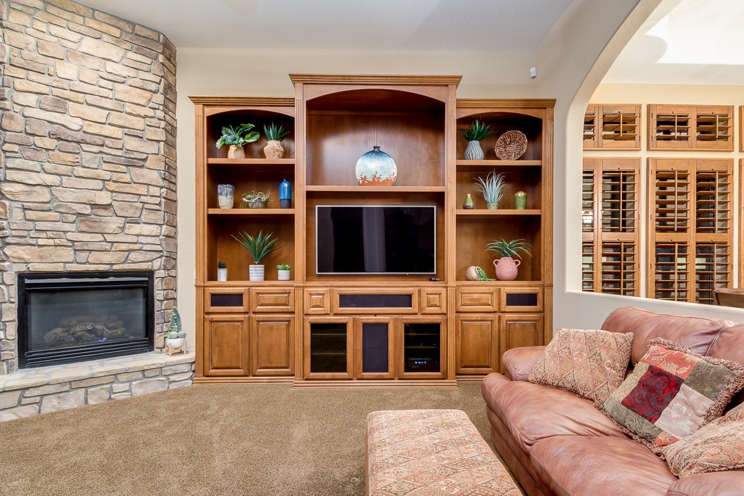 Living room with a flat screen tv with streaming services.