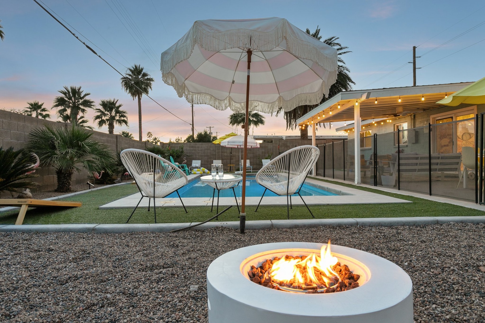 Poolside fire pit