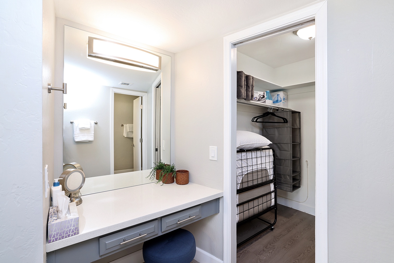 Master Bedroom: Make-up room with large mirrors and walk-in closet.