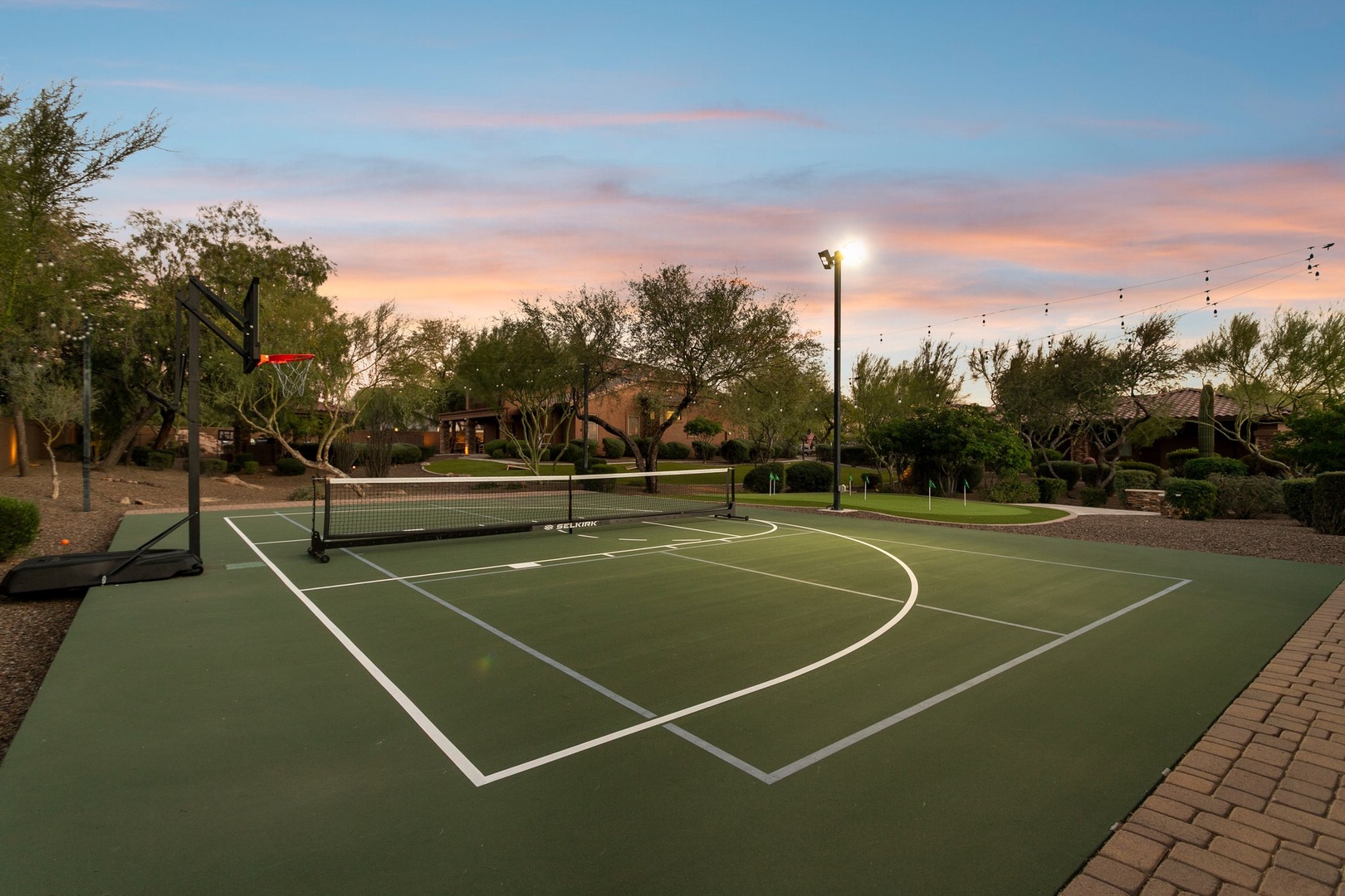 Private pickleball and basketball court