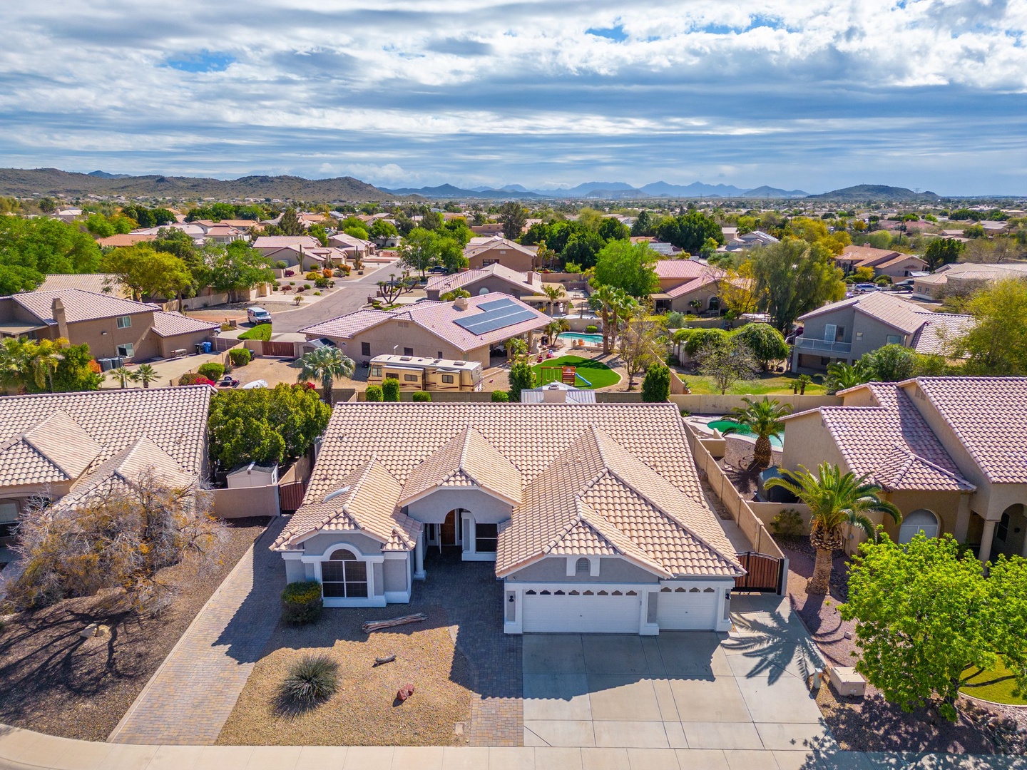 Aerial view of the front of the home