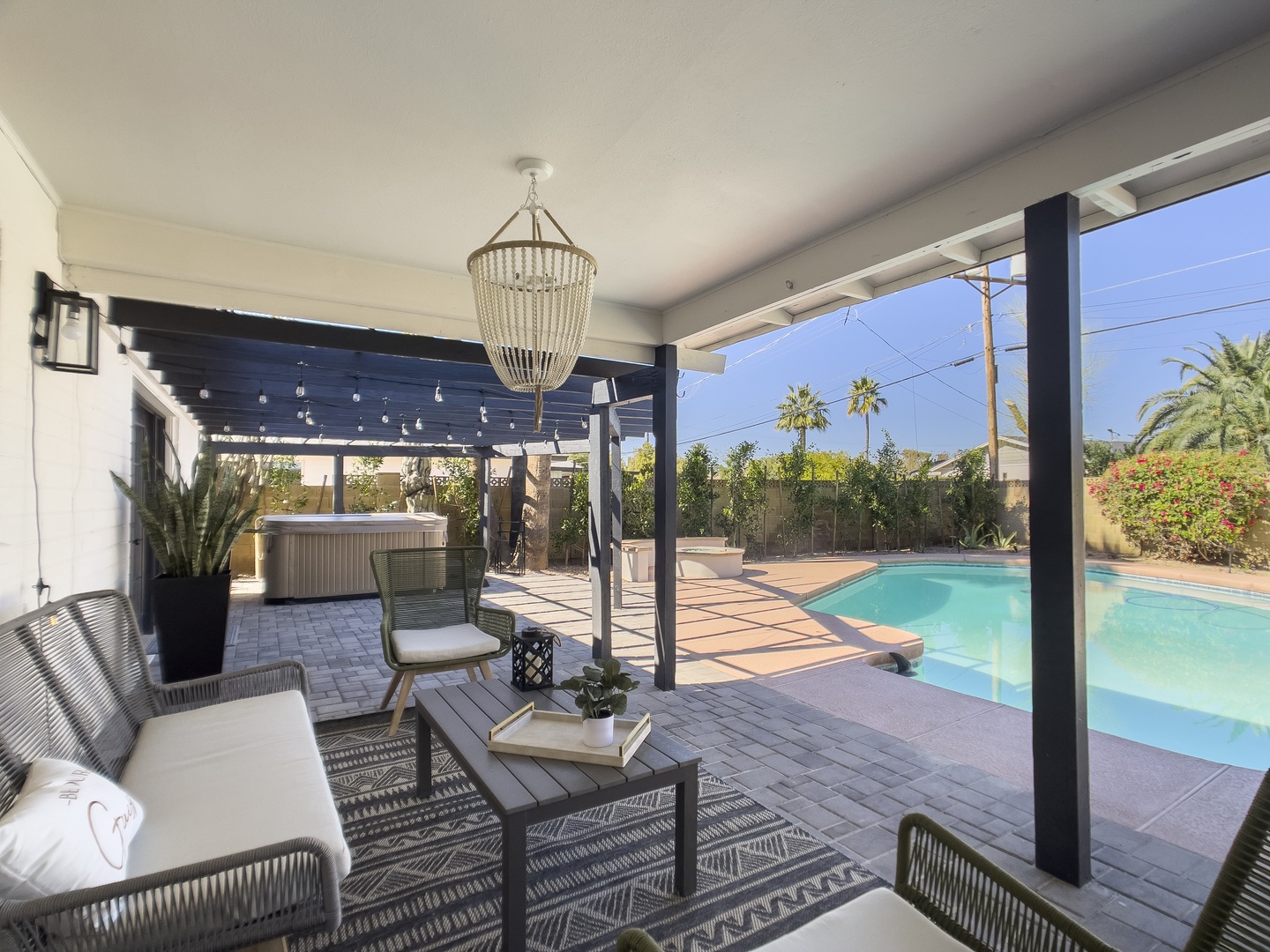 Outdoor covered lounge area