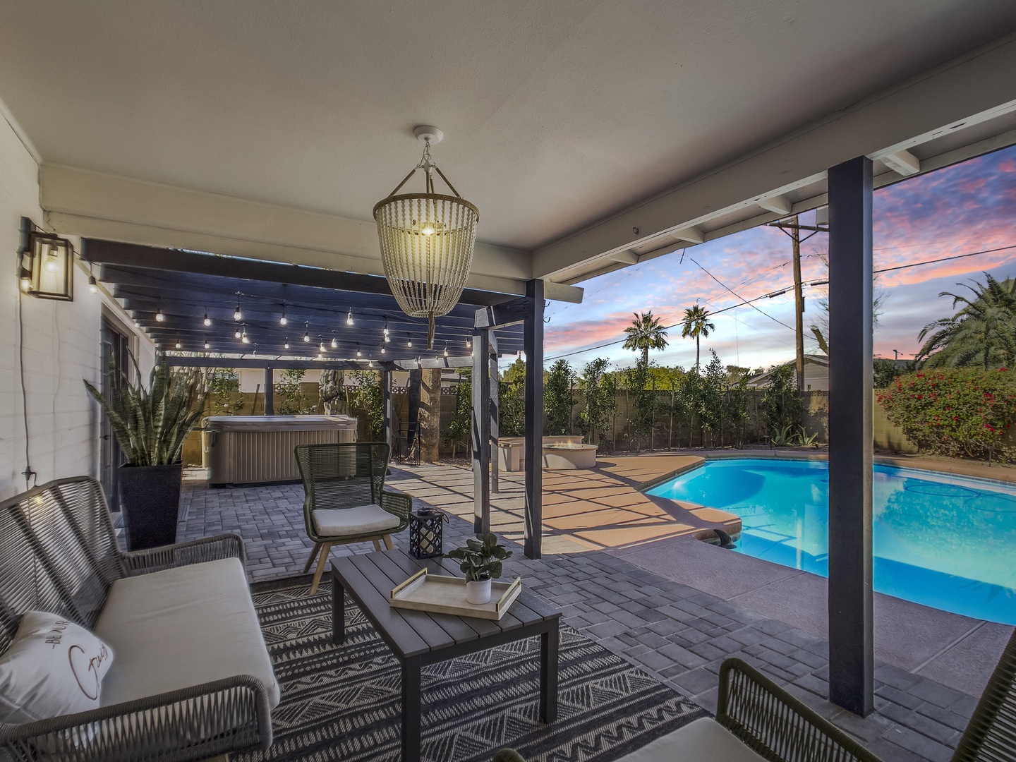 Outdoor covered lounge area