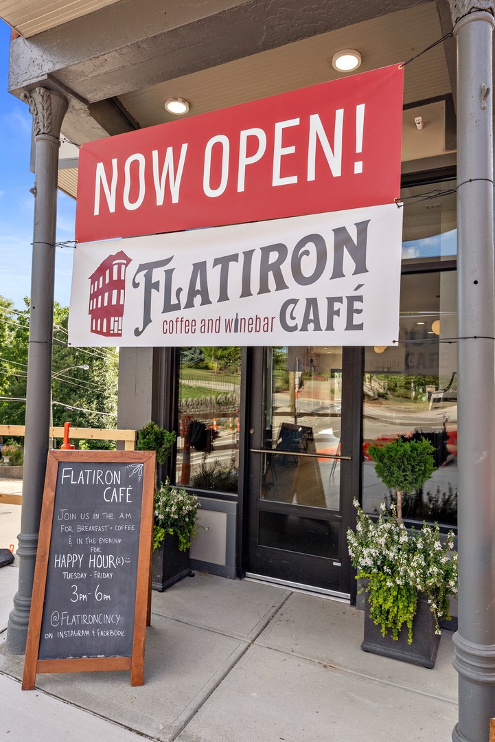 Book with us and grab some coffee at the Flat Iron Cafe