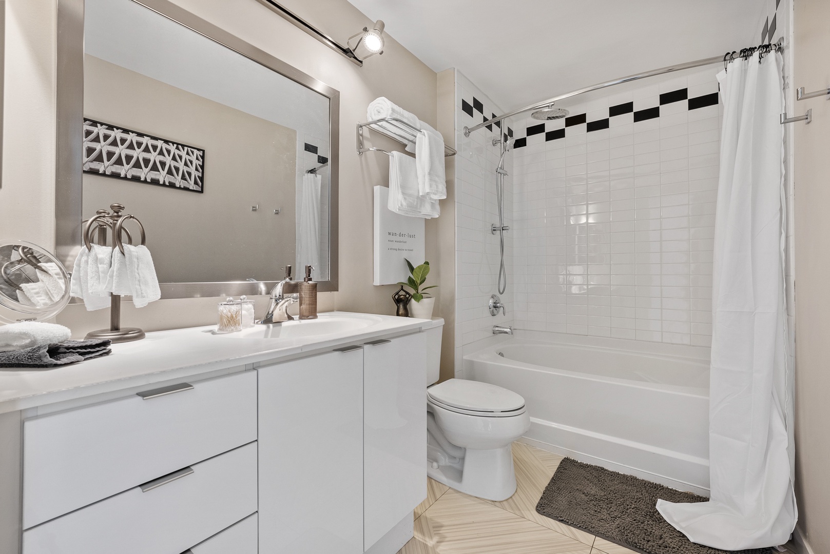 Upgrade your bath experience in this sleek and stylish bathroom retreat