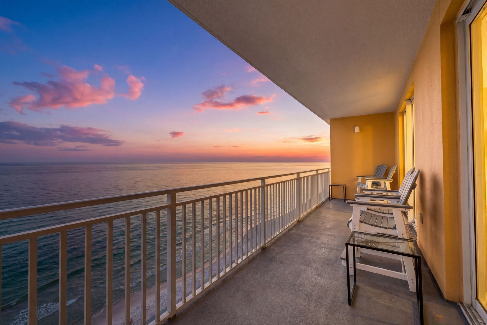 Watch breathtaking sunsets from your private oceanfront balcony, where comfortable seating awaits your morning coffee and evening relaxation moments.