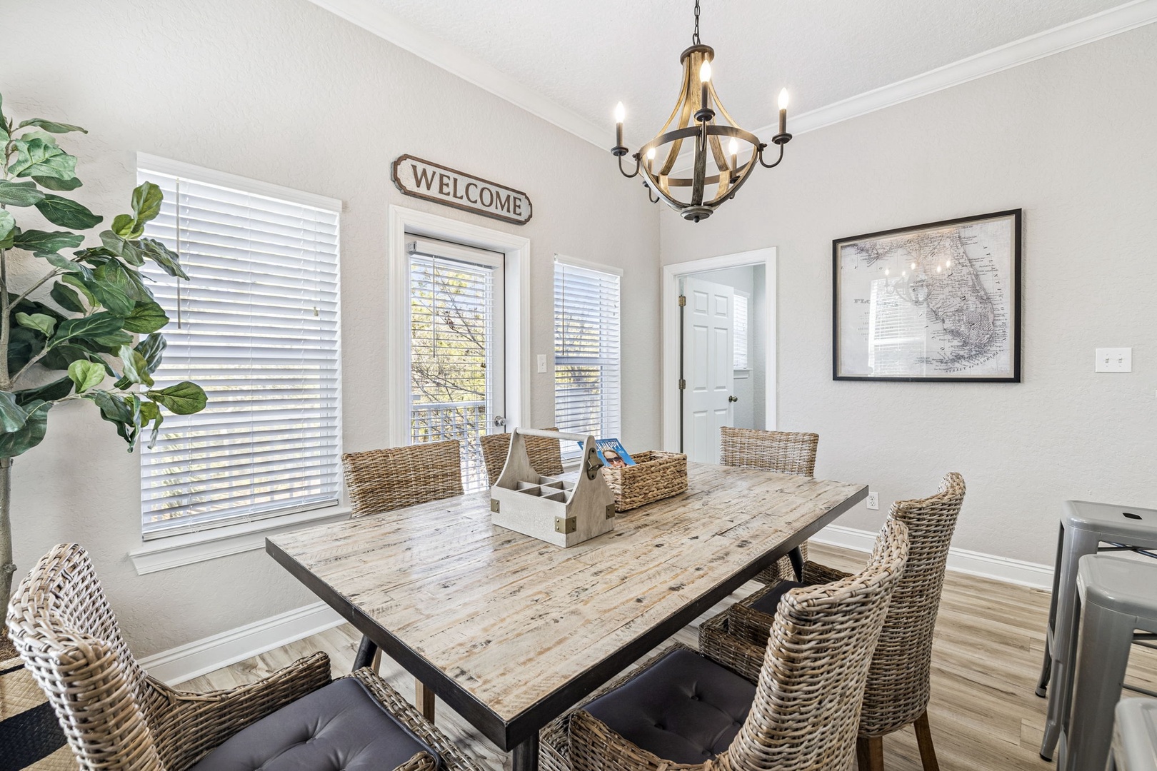 Gather around this welcoming dining space where rustic charm meets modern comfort for memorable meals together.