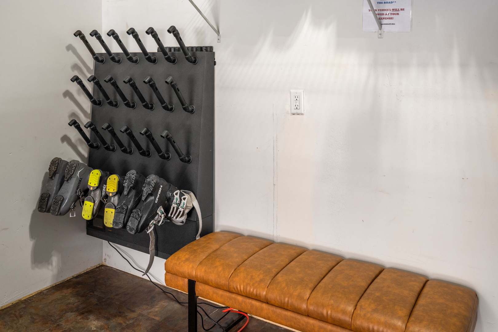 Your dedicated ski equipment storage area keeps all your gear organized with individual boot warmers for cozy, dry boots after every adventure.
