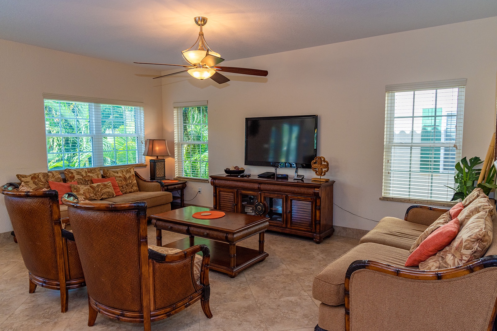 Main floor living area with Tommy Bahama furnishings