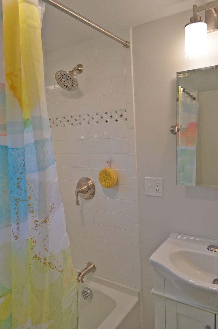 Second-floor bath with tub/shower.