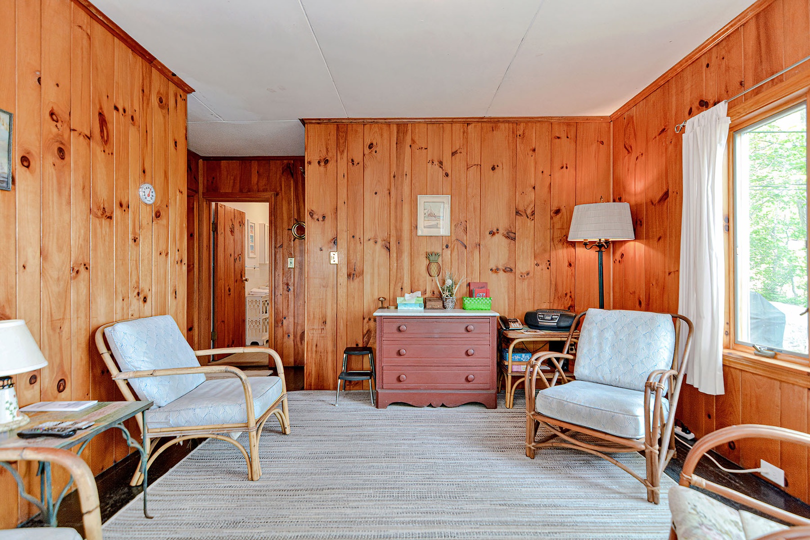 cottage living room bright rug