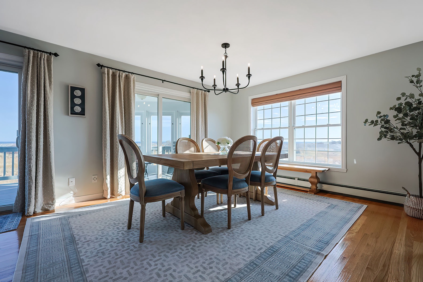 Dining area with water views.
