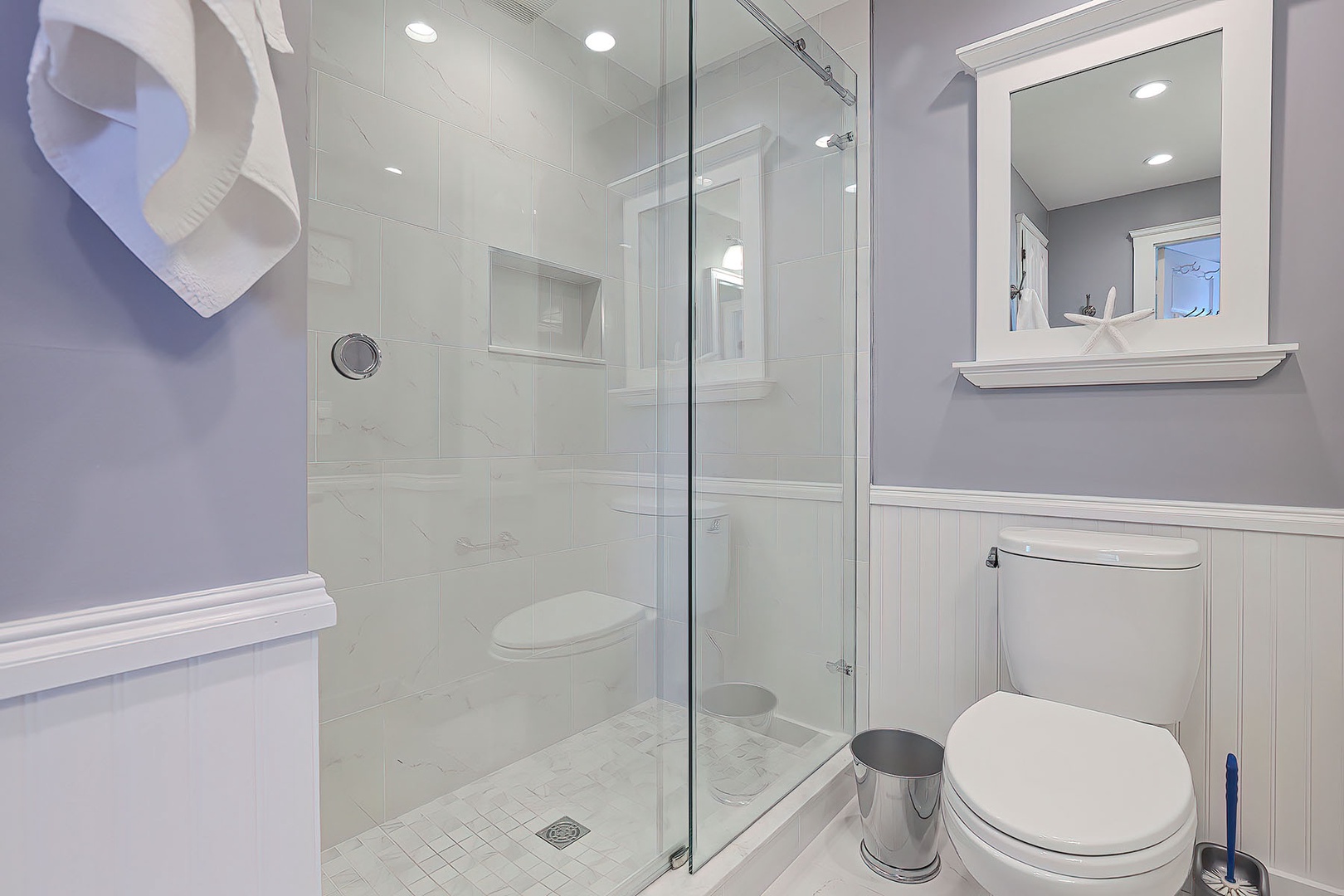 Glass and tile shower.