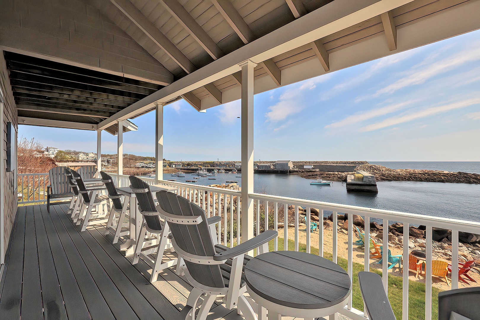 Step out of the living room onto the large back deck.