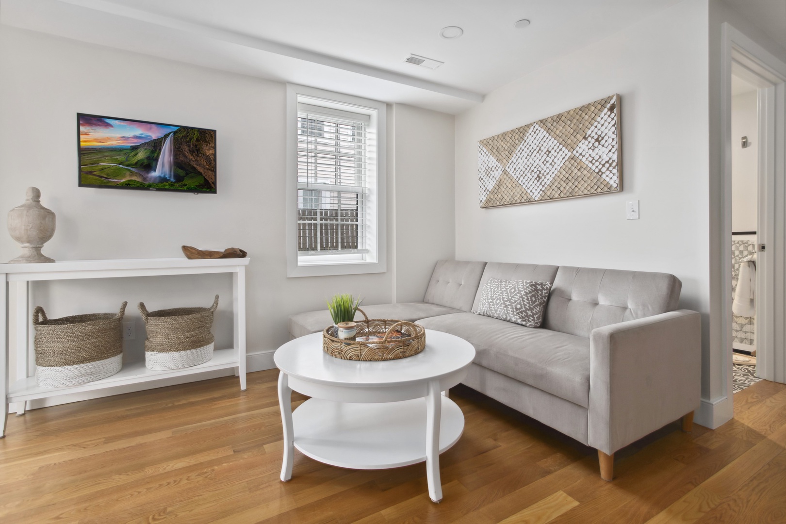 Living room with smart tv.
