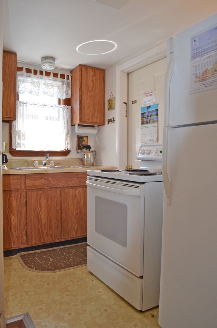 An efficient galley kitchen.