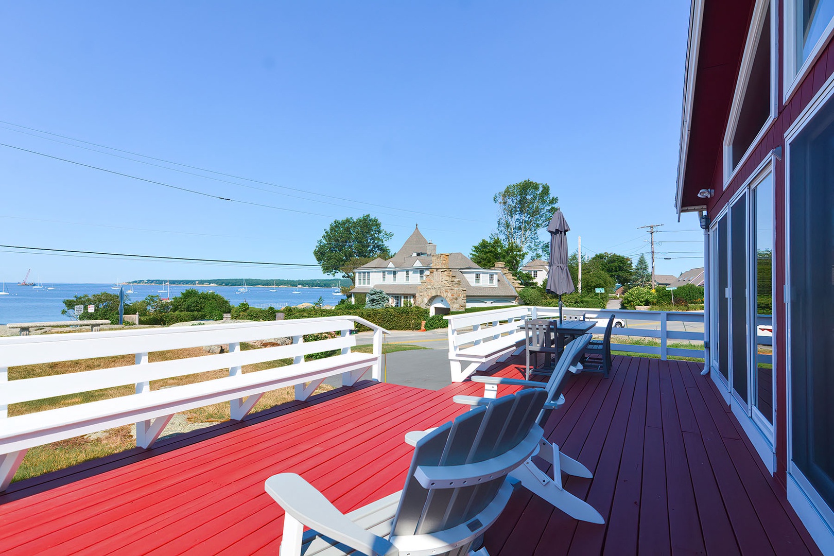 Deck chairs facing the beach.