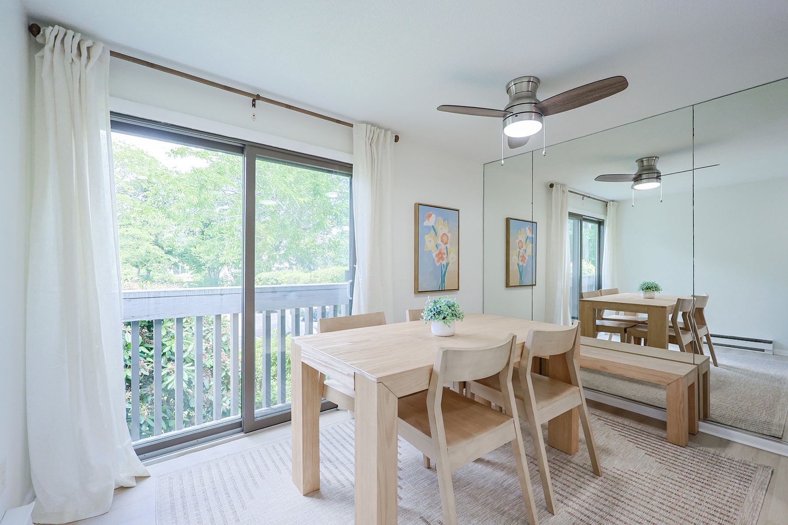 Dining area has beautiful views outside.