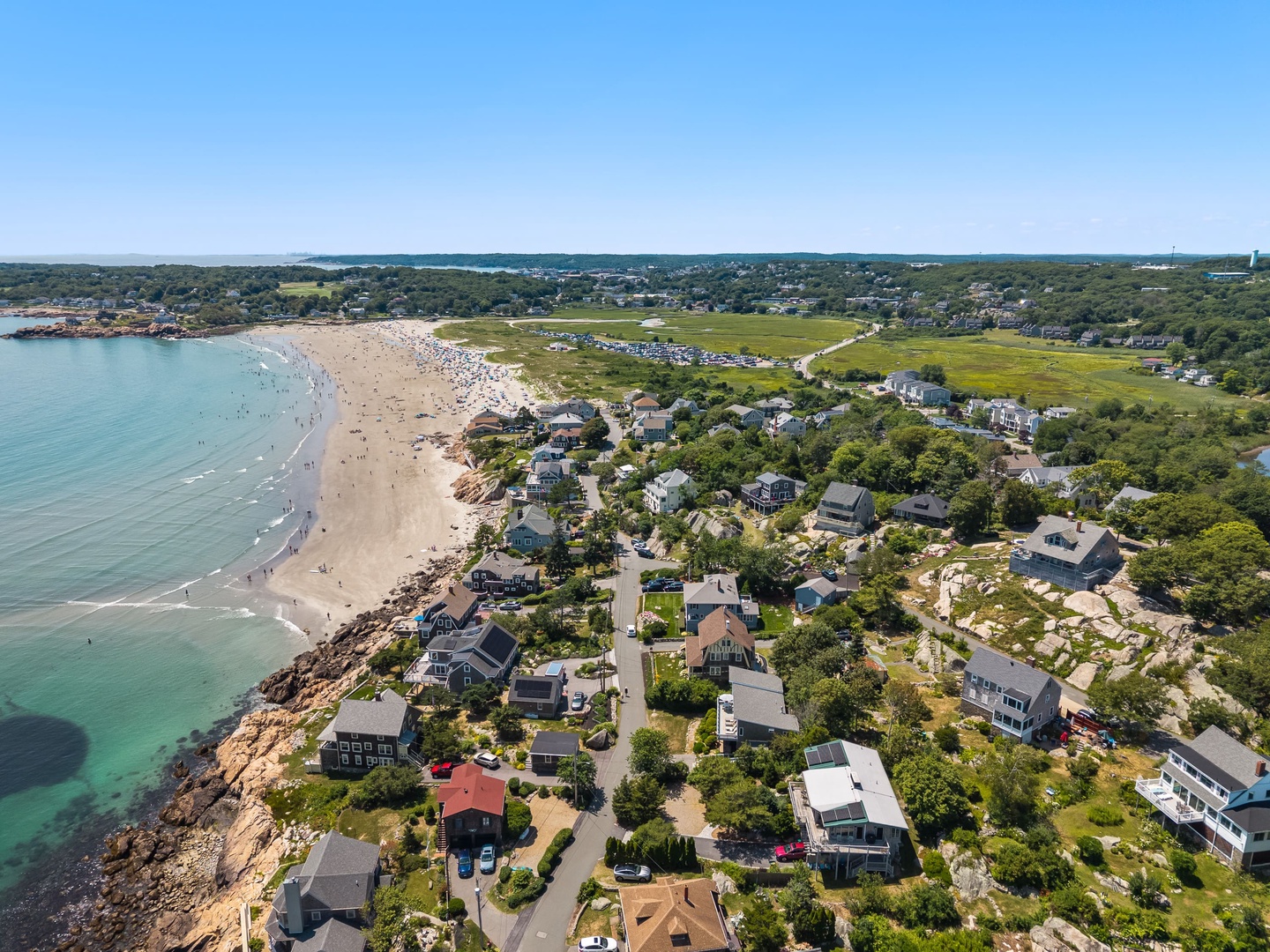 Aerial view of the house and Good Harbor Beach.