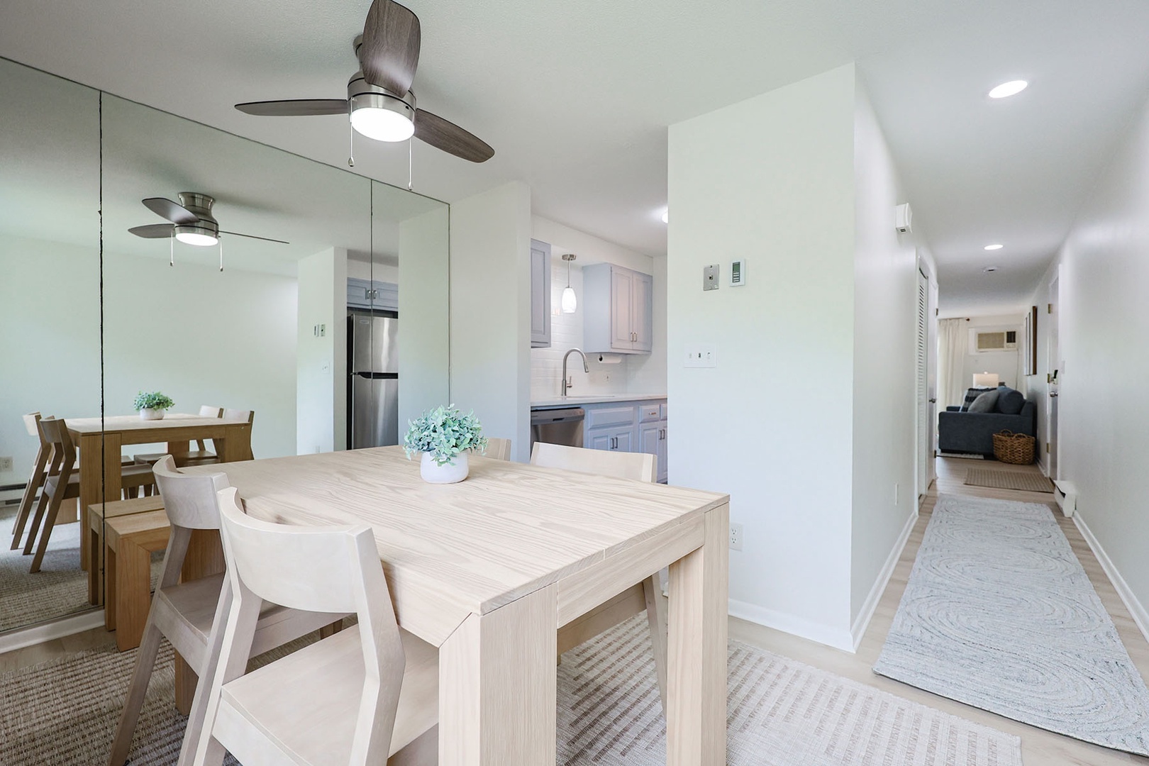 The dining area is just off the kitchen.