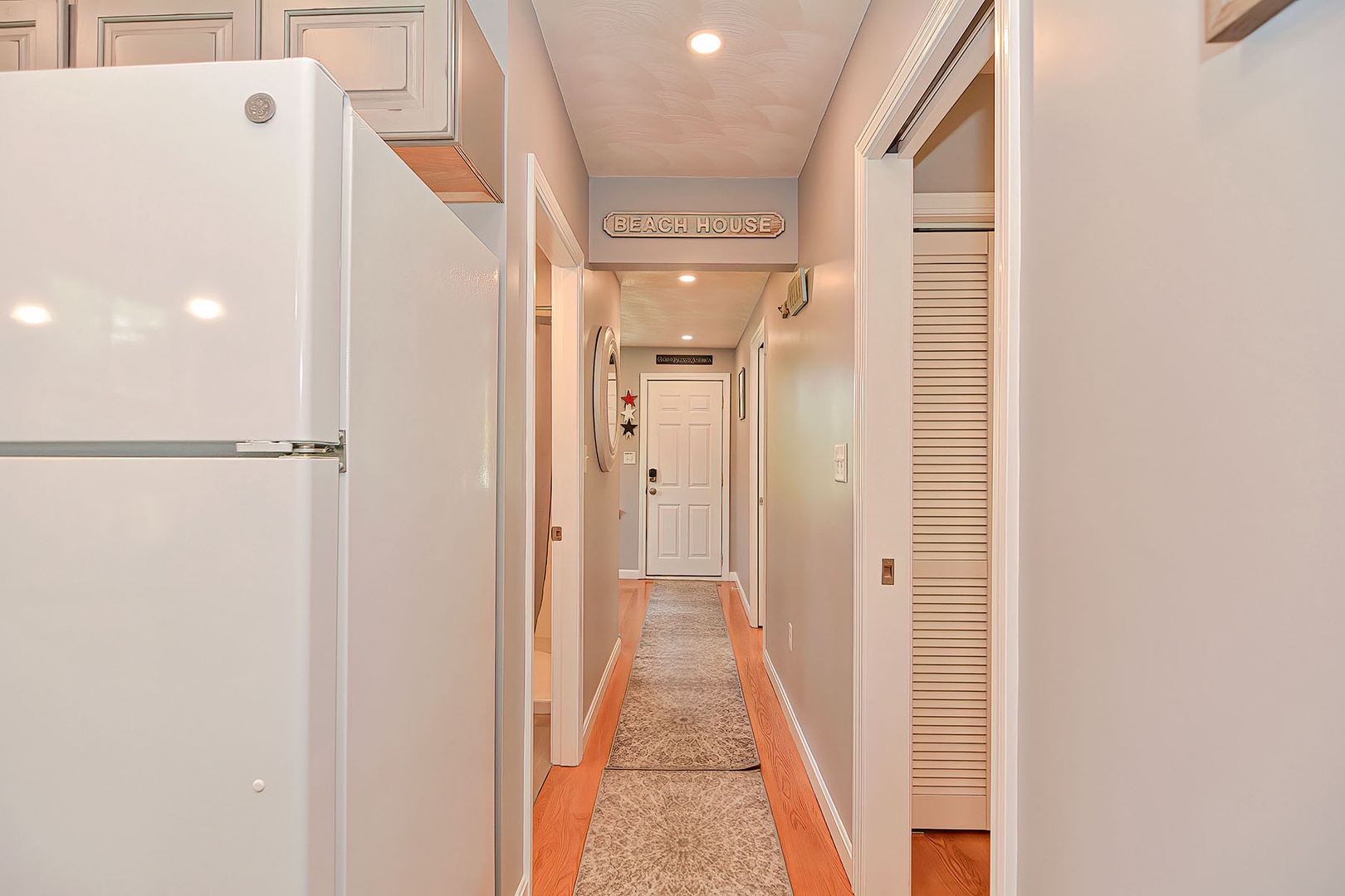 A view down the hall, toward the back of the cottage.