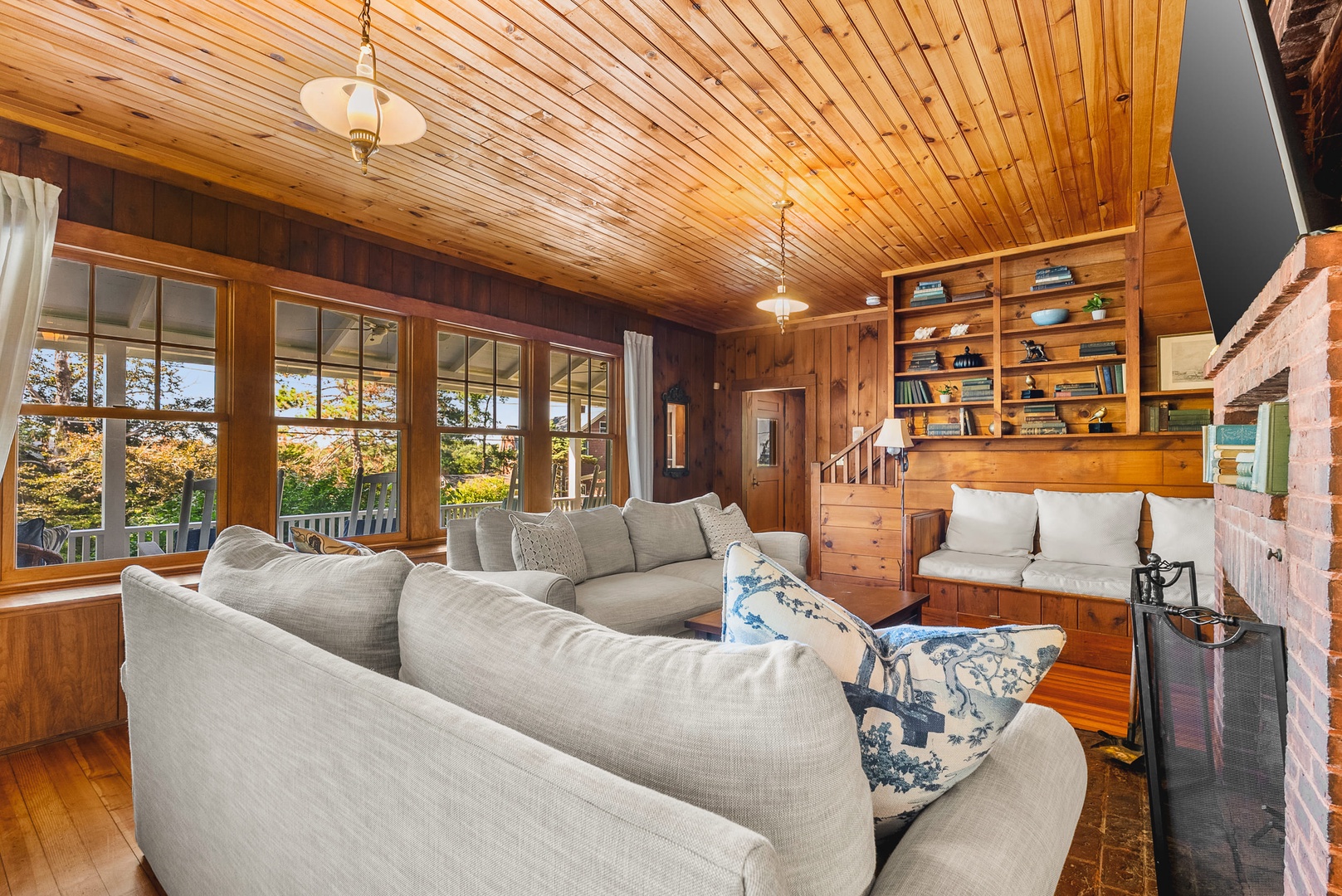 Living Room with views overlooking the front deck and the Annisquam River.