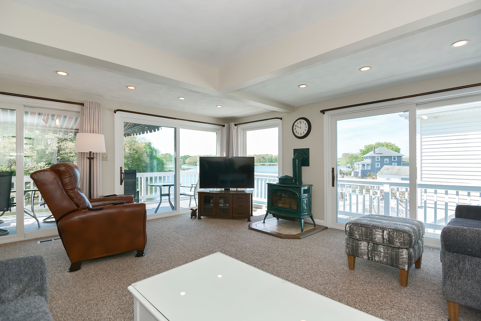 Living room overlooks the beautiful Crane River out the window.