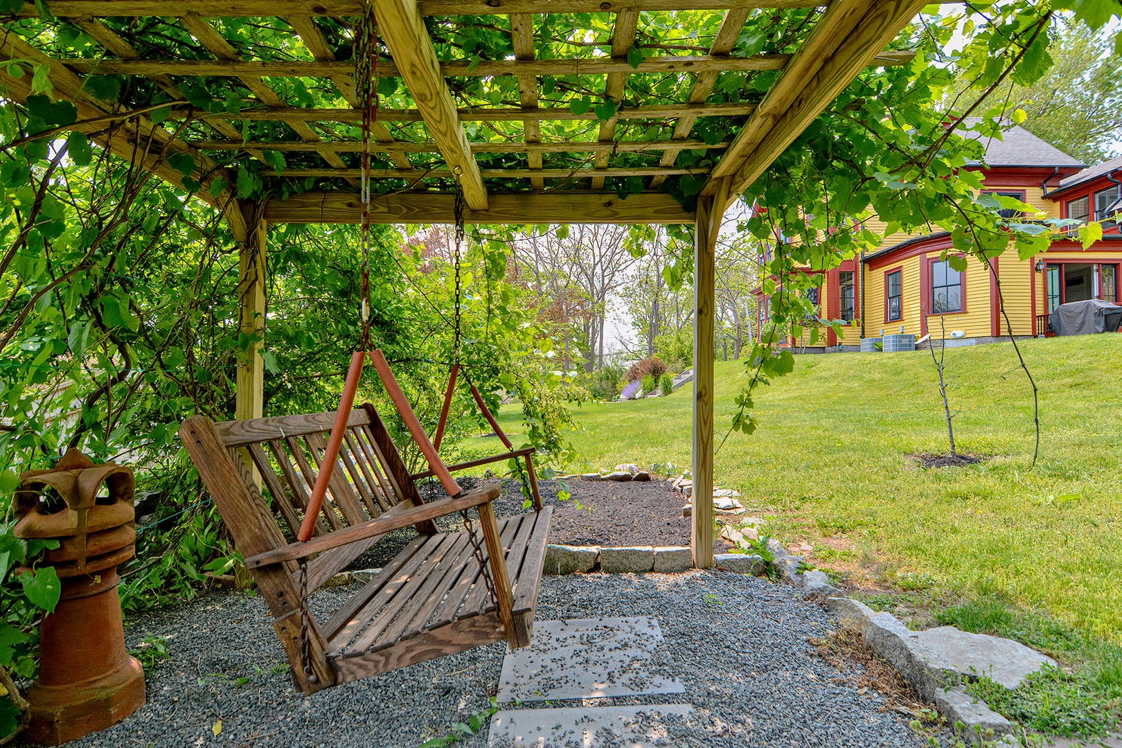 Swing bench in the back yard