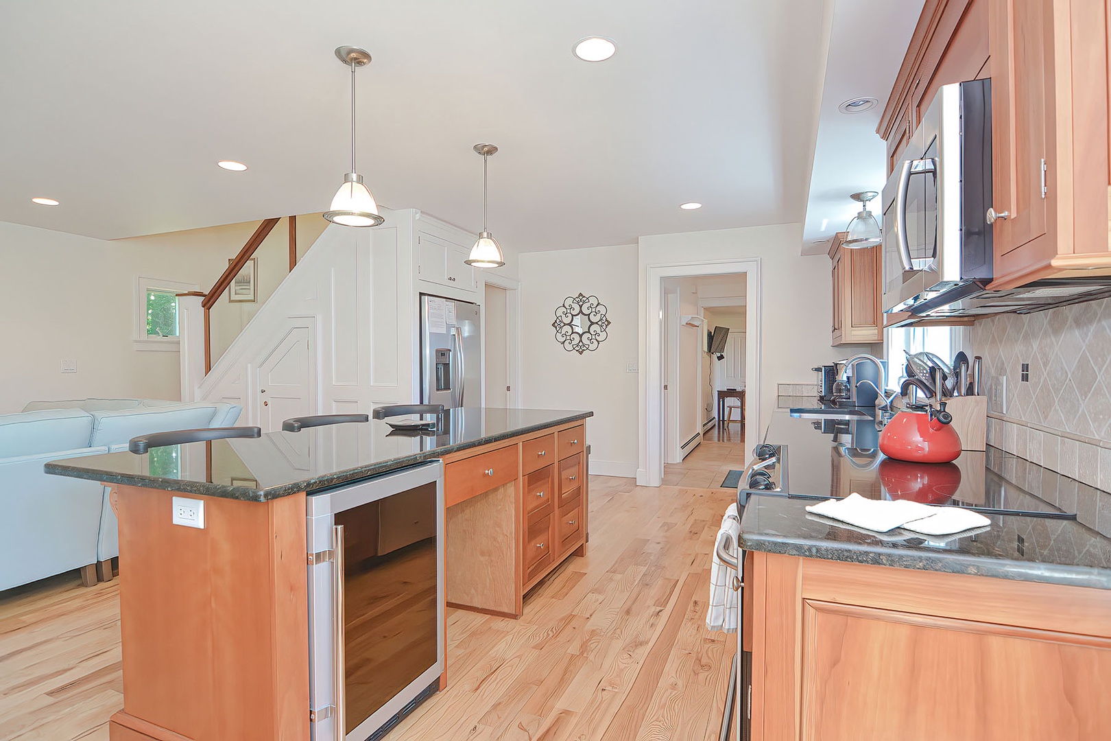 Two main level bedrooms are beyond the kitchen.