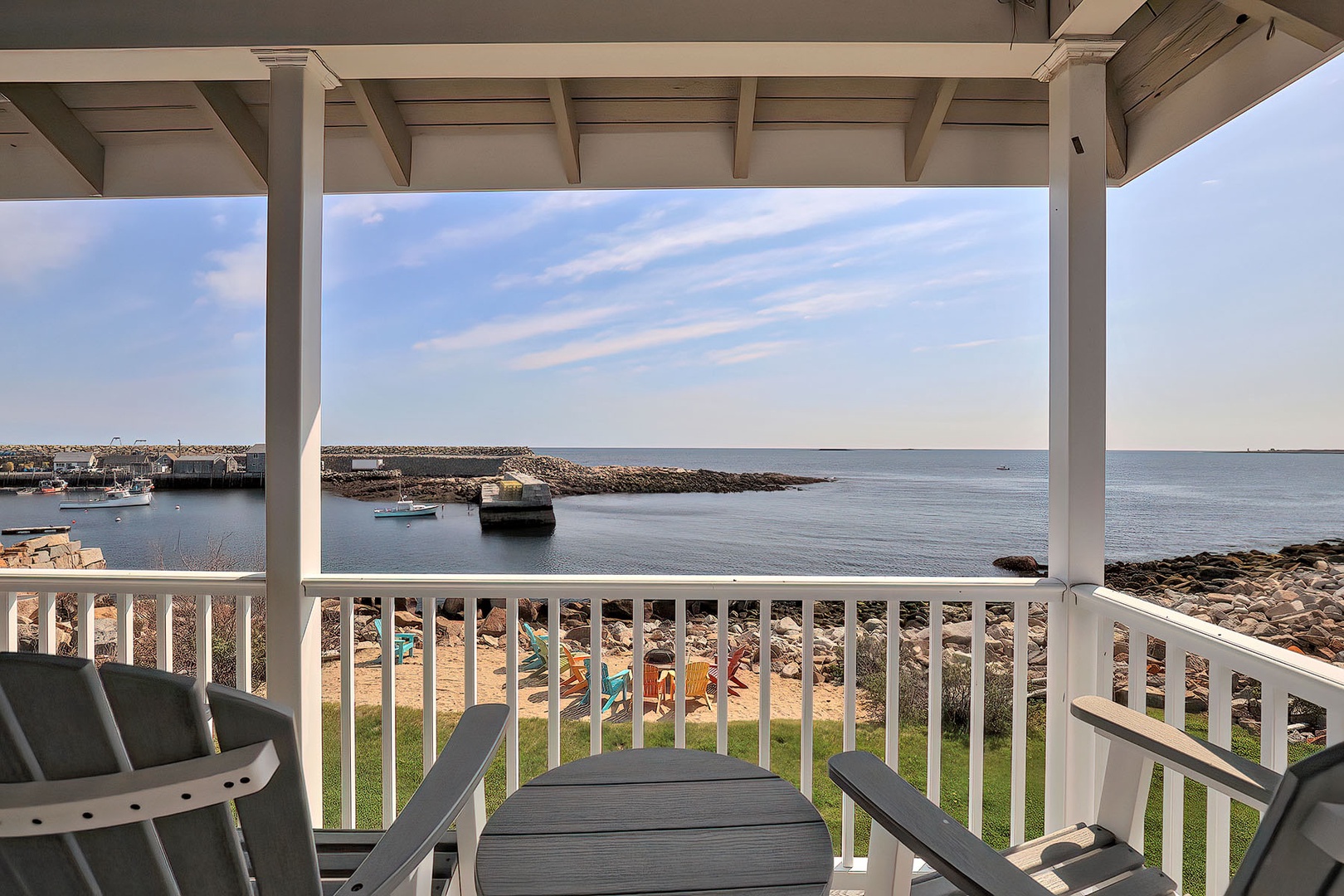 View of the garden and sea beyond.