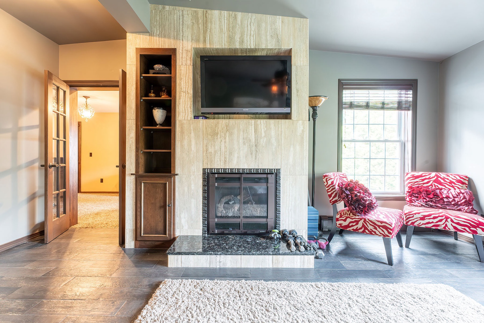 Primary bedroom with gas fireplace