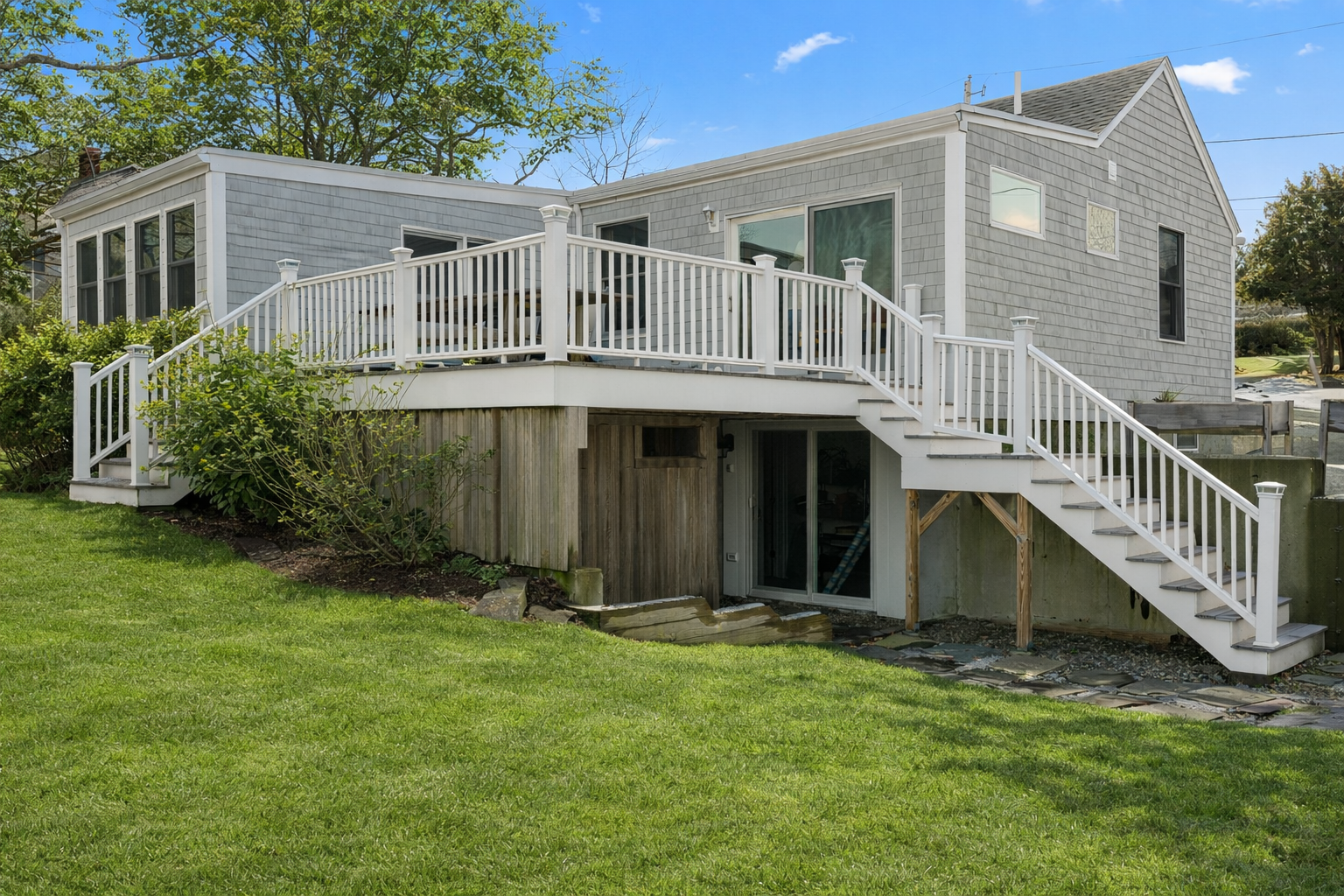 Entrance to the large outdoor shower under the deck.