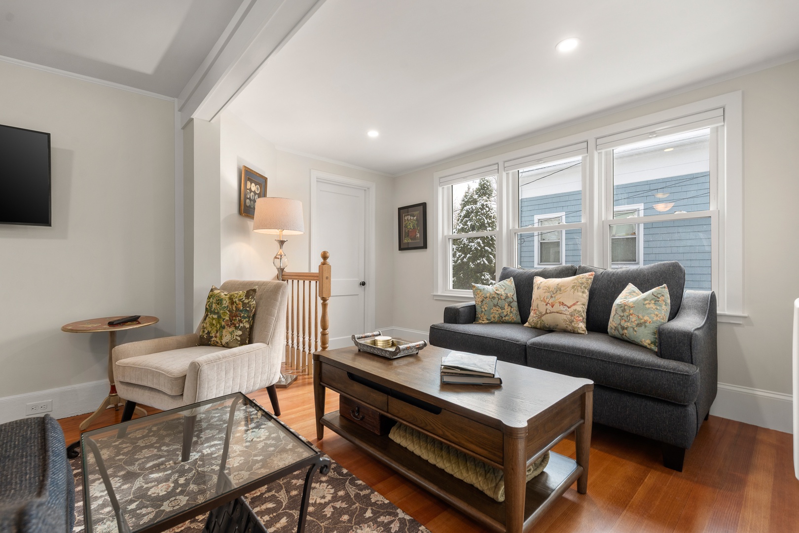 The living room includes a coffee table.
