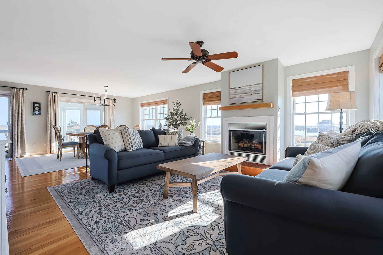 Enter into the cozy yet bright living room.