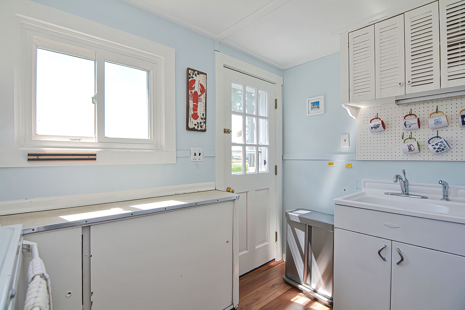 The back door to the deck is in the kitchen.