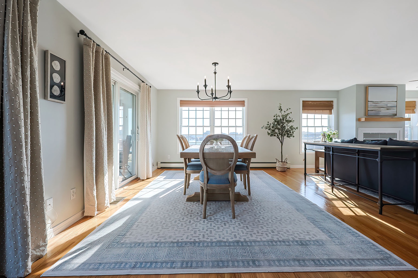 Dining area with water views.