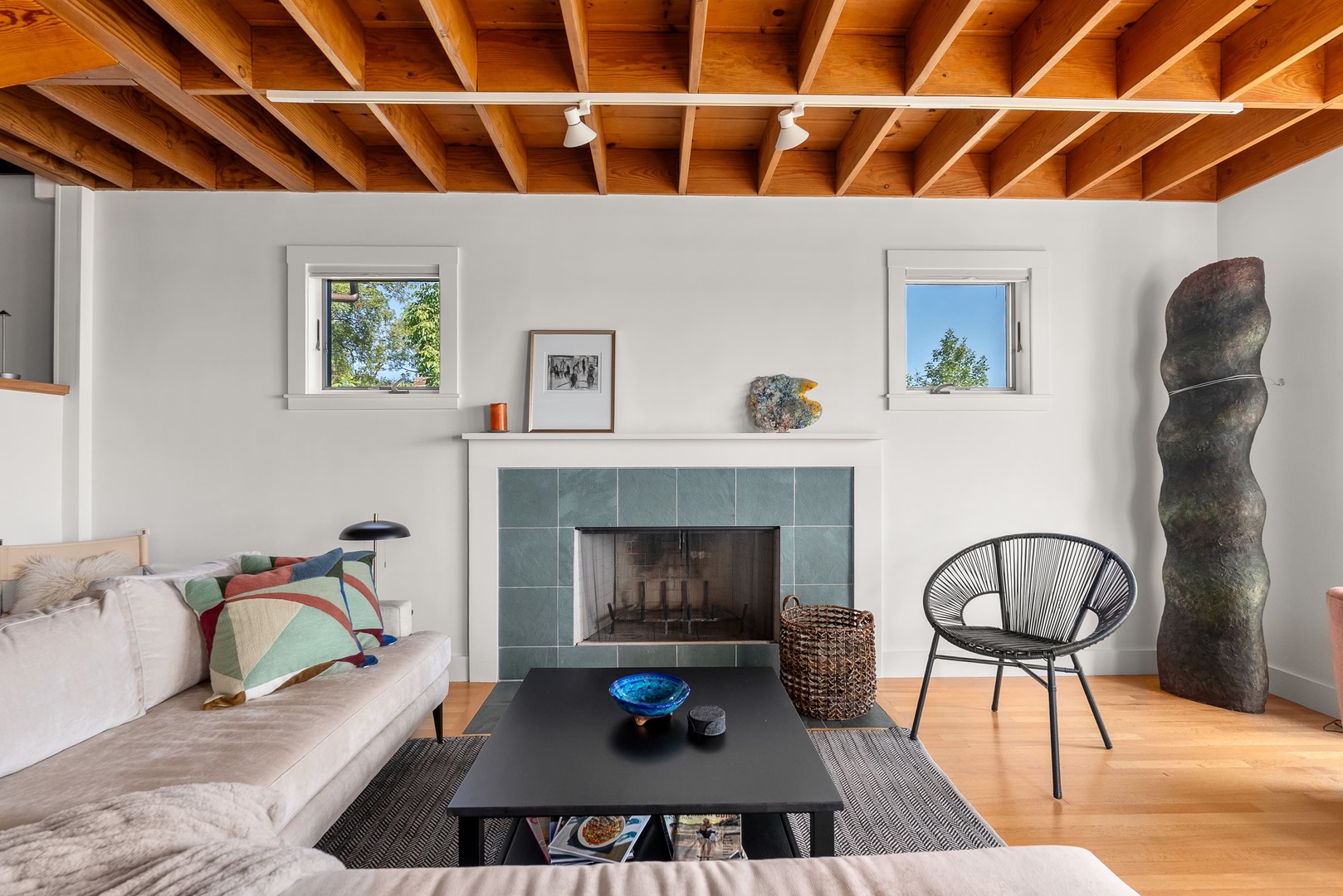 Bright and spacious living room with beautiful views.