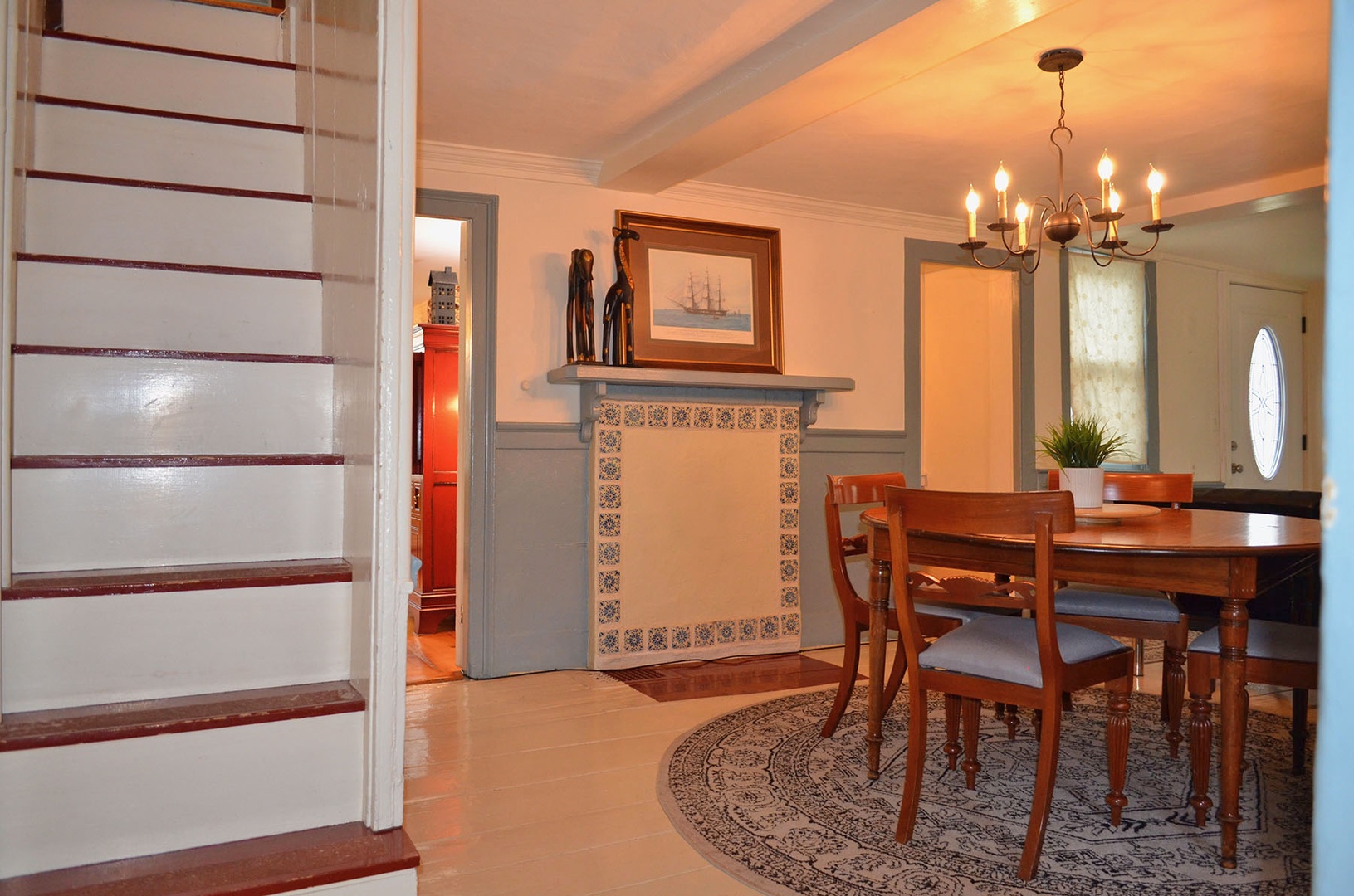 The second staircase adjacent to the dining room is steep.